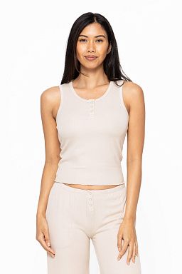 Bamboo Blend Henley Ribbed Tank Top Bone