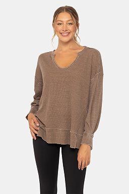 Cotton Blend Waffle Knit Oversized Dark earth