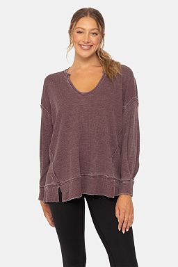 Cotton Blend Waffle Knit Oversized Plum 24