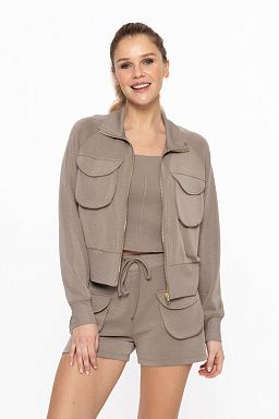 Cropped Mock Neck Zip-Up Jacket Warm grey