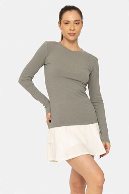 Essential Long-Sleeved Micro-Ribbed Athleisure Top Shadow