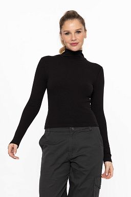 MICRO RIBBED LONG SLEEVE TURTLENECK Black