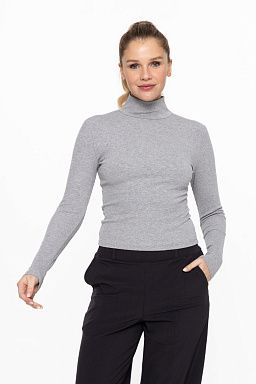 MICRO RIBBED LONG SLEEVE TURTLENECK Heather grey