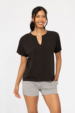 Pima Cotton Henley Tee Black