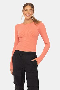 Seamless Ribbed Long Sleeve Top Red clay