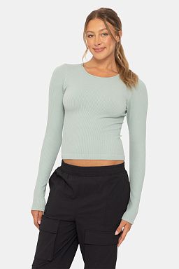 Seamless Ribbed Long Sleeve Top Vintage blue