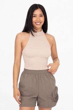 Smocked Halter Racerback Crop Top