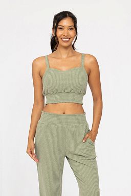 Soft Ribbed Smocked Sage